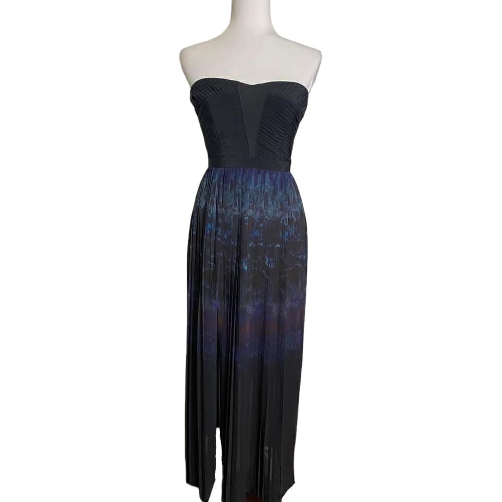 silence + Noise Dress Strapless along Pleated Black Blue Size 2